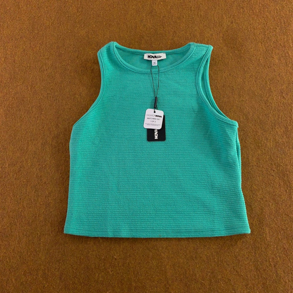 Fashion Nova Kids Girls 14/16 Aqua Mini Alana Textured Sleeveless Tank Top NWT